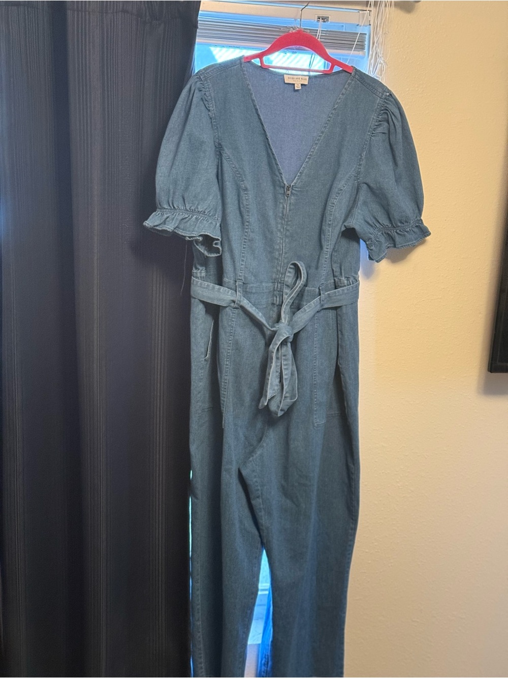 Skies are Blue Denim Jumpsuit with Puff Sleeves